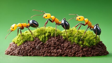 Ants working together to build an ant hill