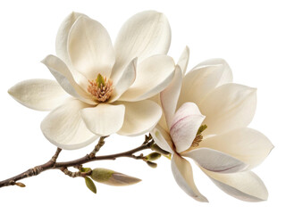 Naklejka premium Magnolia flowers bloom gracefully, showcasing their delicate petals and enchanting beauty in serene setting