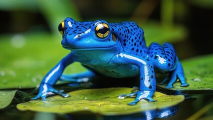 Obraz premium Vibrant blue frog on a lily pad