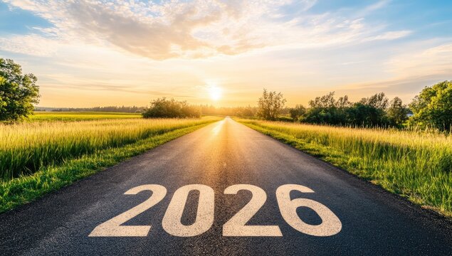 Asphalt road, 2026, sunset