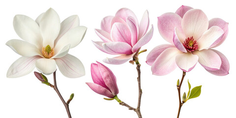 Obraz premium Magnolia flowers bloom in stunning shades of pink and white showcasing their delicate beauty and elegance