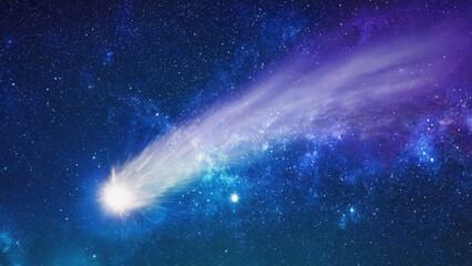 Obraz premium Glowing comet trail across the Milky Way, cosmic style background illustration. Ai generated.