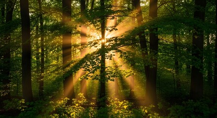 Fototapeta premium Forest Sunbeams Through Trees