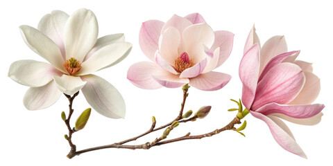Obraz premium Magnolia flowers bloom beautifully with delicate petals showcasing shades of pink and white, creating serene and elegant atmosphere