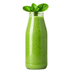 Green Detox Smoothie in Glass Bottle Isolated on Transparent Background

