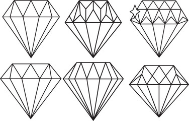 Set of Diamonds outline vector illustration line art