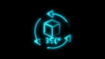 Glowing neon 360 degree rotation with cube illustration against a black background - Powered by Adobe