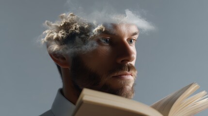 Knowledge enlightenment concept with double exposure of teacher and open book