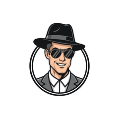 man with hat and glasses for saloon logo