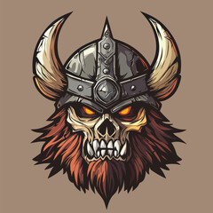 Horned Warrior Skull – Bold Vintage Art for Stickers & T-Shirts