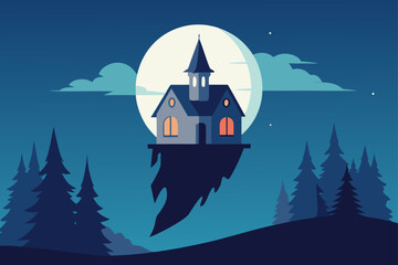 a glowing ghost with a witchs broom vector illustration