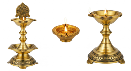 Golden Lamps Lit: A trio of ornate golden lamps, their flames casting a warm glow, symbolizing light, spirituality, and tradition. The image evokes feelings of serenity.