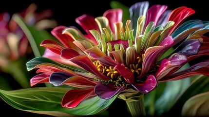 Vibrant Rainbow Zinnia Flower Close-up.