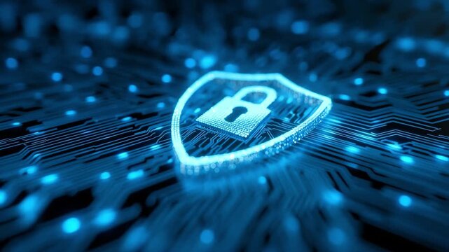 Cybersecurity Shield Animation | Digital Lock on Circuit Board | Secure Network Technology 4K Visual

