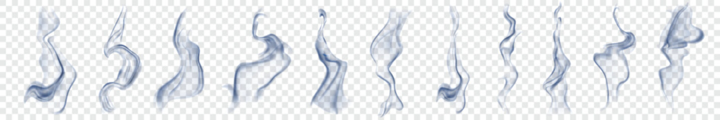 Soft Blue Smoke Twirl Vector on Transparent Background