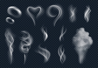 Realistic Smoke Puff Collection Vector on Transparent Background