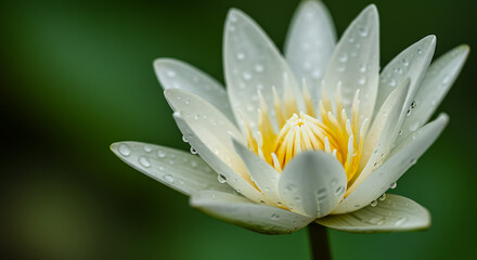 Close-Up of a Delicate White Lotus Flower with Water Droplets