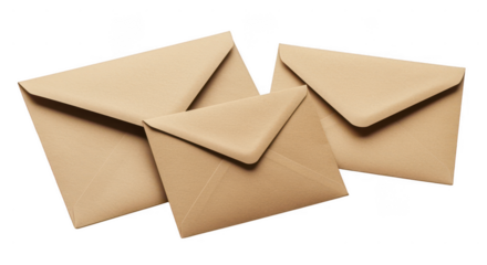 Correspondence Clustered: Close-up of three envelopes arranged together, subtly illuminated to showcase texture and form. Representing the essence of communication and postal services