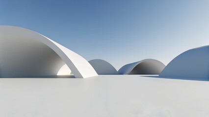 Futuristic White Dome Complex on Open Terrain under Clear Blue Sky