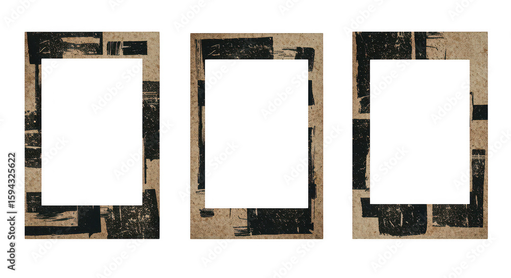 Poster elegant frame set: three stylish picture frames with unique, vintage-inspired patterns, offering a p