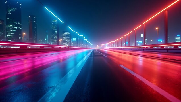Night city road neon lights cityscape futuristic highway urban landscape view