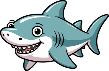 Fototapeta premium A cute cartoon shark with big eyes and a friendly smile. Transparent png vector