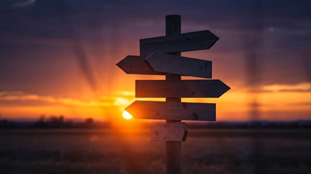 wooden signpost with many different directions, concept of choice, decision and free will