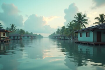 Obraz premium Tropical water villa resort vacation destination travel tourism paradise view