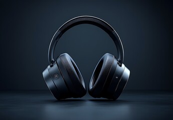 Sleek Black Over Ear Headphones on Dark Blue Background

