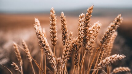 Close-up view of golden wheat stalks.