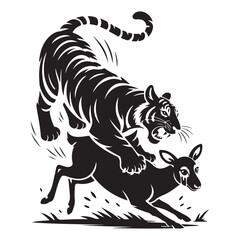 Obraz premium Dynamic Black Tiger Vector in Fierce Attack Pose – Perfect for Bold Logos, Streetwear, and Wildlife Branding. Thank You .
