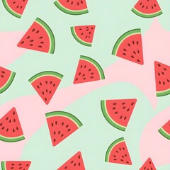 Watermelon slices pattern, pastel background, playful and minimal design, ideal for summer themed packaging or kids product