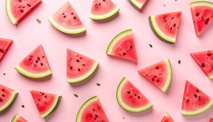 Watermelon slices pattern, pastel background, playful and minimal design, ideal for summer themed packaging or kids product