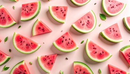 Watermelon slices pattern, pastel background, playful and minimal design, ideal for summer themed packaging or kids product