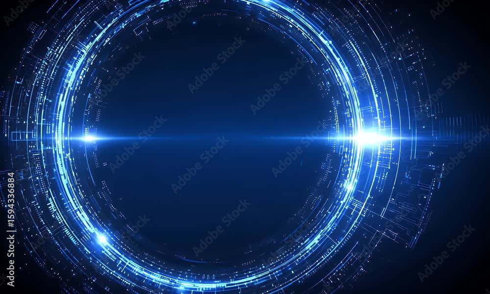 Poster abstract futuristic blue background with glowing digital technology and circuit board elements in th