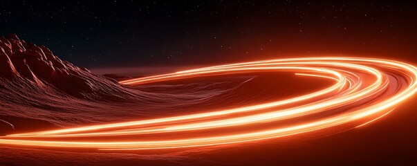 A dazzling high speed journey through a luminous undulating canyon of pulsing glowing energy trails