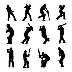 Cricketer Silhouette Collection – Batting Poses Clipart

