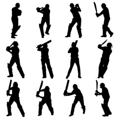 Cricketer Silhouette Collection – Batting Poses Clipart

