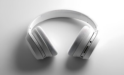 White Over Ear Headphones with Soft Shadow on Grey Background

