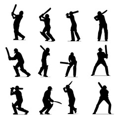 Cricketer Silhouette Collection – Batting Poses Clipart


