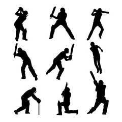 Cricketer Silhouette Collection – Batting Poses Clipart

