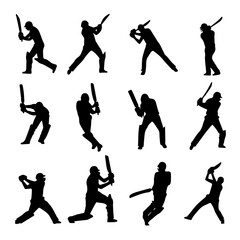 Cricketer Silhouette Collection – Batting Poses Clipart

