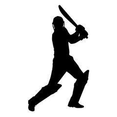 Cricket Player Silhouettes in Batting Action Vector Set

