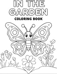 In the Garden Coloring Book Cover &ndash; Cute Butterfly with Carrots and Flowers for Nature-Themed Kids&rsquo; Product