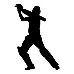 Cricket Player Silhouettes in Batting Action Vector Set

