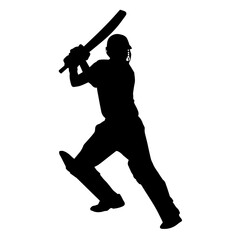 Cricket Player Silhouettes in Batting Action Vector Set

