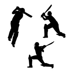 Cricket Player Silhouettes in Batting Action Vector Set

