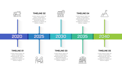 Business Timeline Infographic 5 Years Colorful Design. Presenting Business, Milestones, Anniversary, Planning and Projection. Vector Illustration.