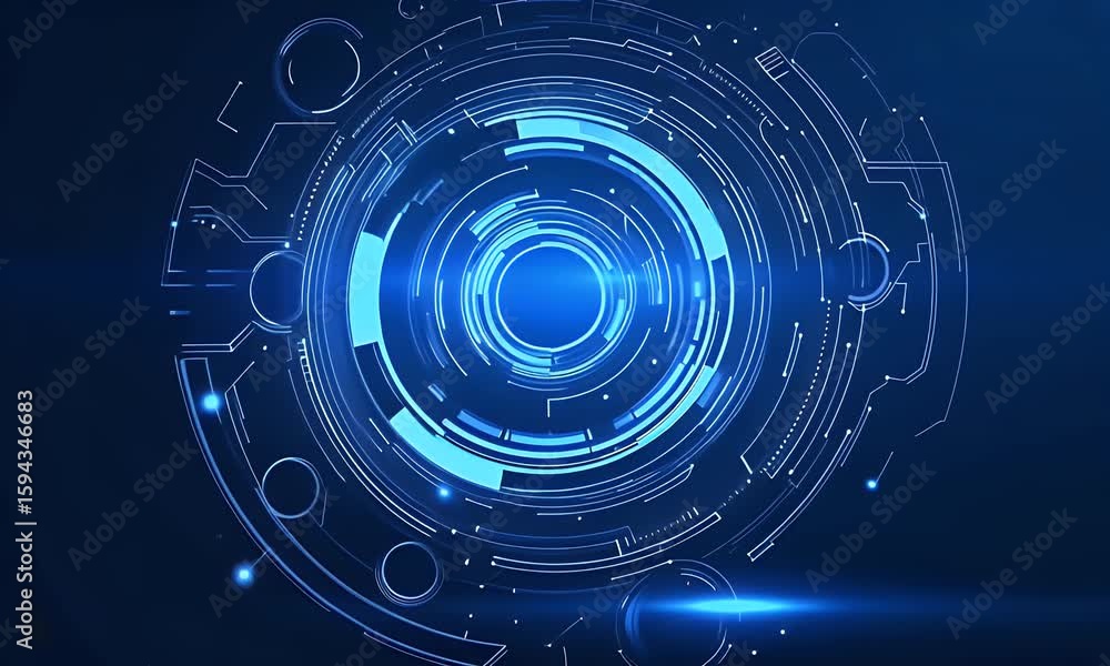 Poster abstract futuristic blue background with glowing digital technology and circuit board elements in th