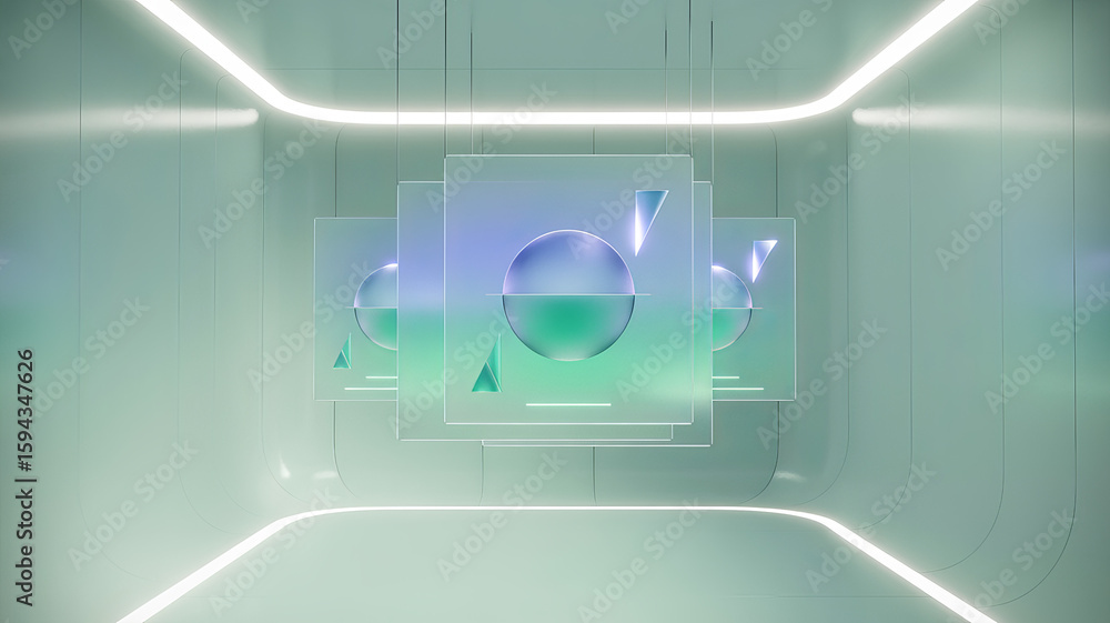 Poster digital interface: a futuristic abstract visualization, presenting a digital interface with layers o